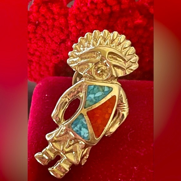 Vintage Kachina Silver and Turquoise Lapel Pin - Picture 4 of 7